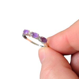 Vintage ring with real diamonds and amethyst 925 sterling silver, size 6.5-6.75